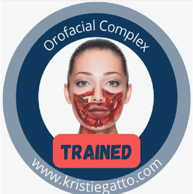 A woman 's face with the word trained underneath her face.